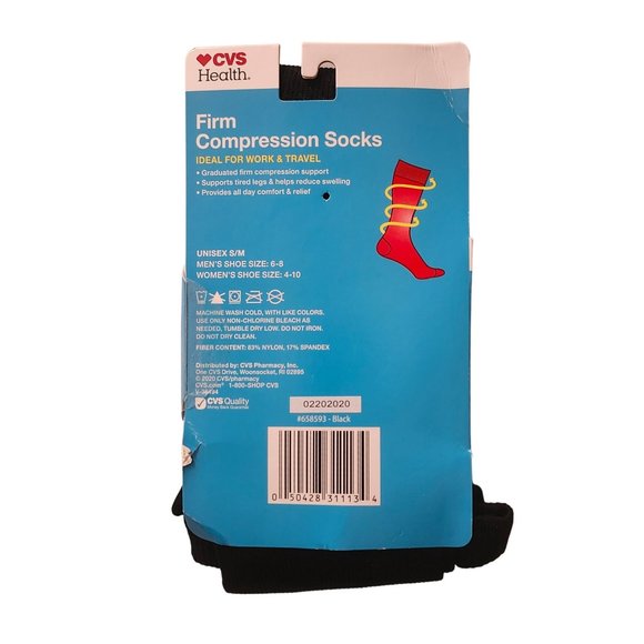 Compression S/M Sock Over-The-Calf Length Unisex 1 Pair Black - Picture 2 of 2